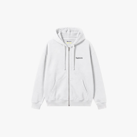 Zipper Hoodie 'Sapieens' Blanca | Corte Relajado y Tacto Suave